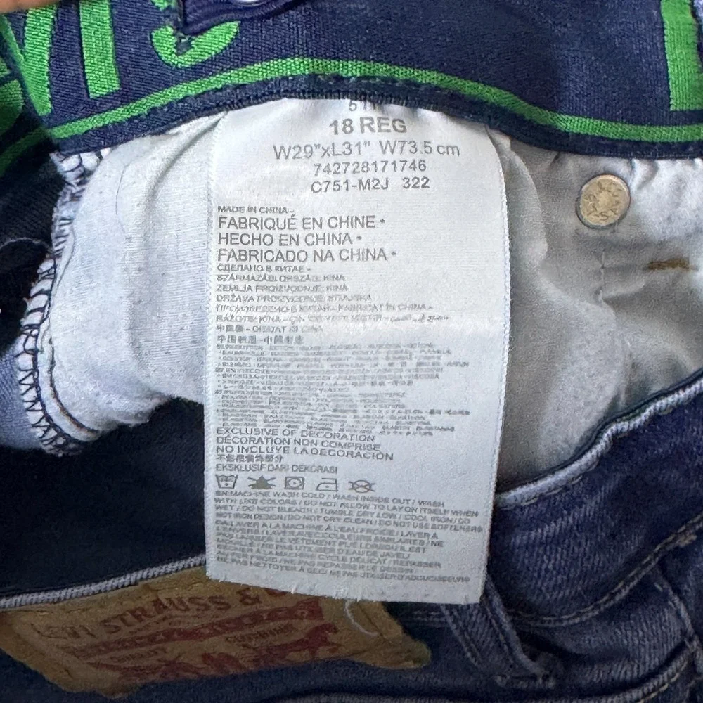 Levi's 511 Mens Straight Jeans Blue Denim‎ 5-Pocket Classic Whiskering Size 18R